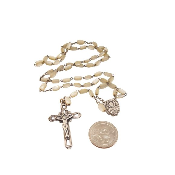 Vintage Catholic Rosary Beads With Crucifix and Virgin Mary Medal Mother of Pear - Picture 4 of 5